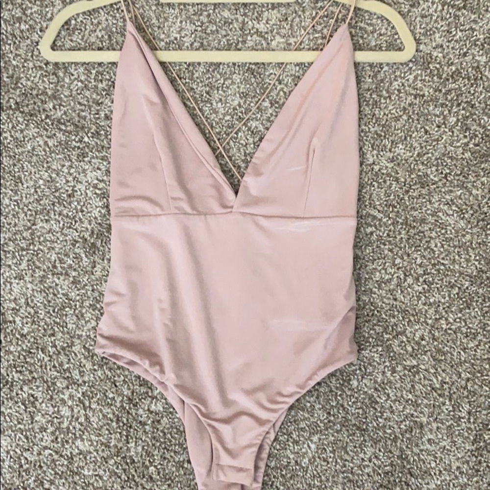 blush stretch bodysuit with back detail